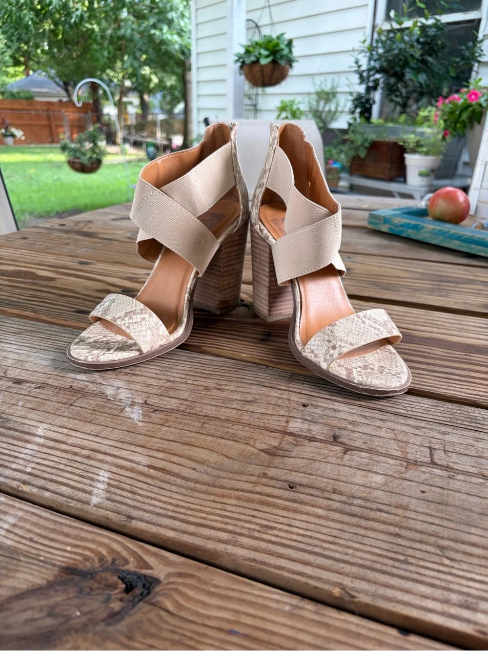 DV by Dolce Vita Beige Snake-Embossed Block Heel Sandals